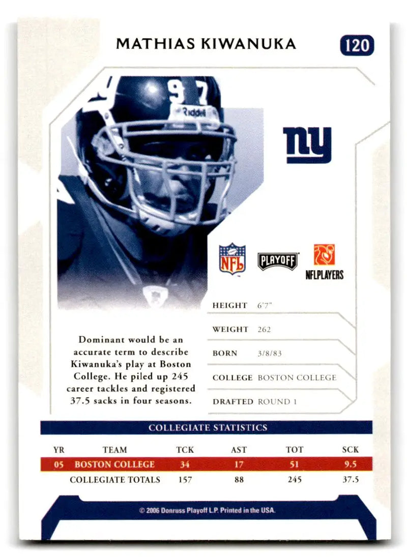 2006 Playoff NFL Playoffs #120 Mathias Kiwanuka - Football Card Single