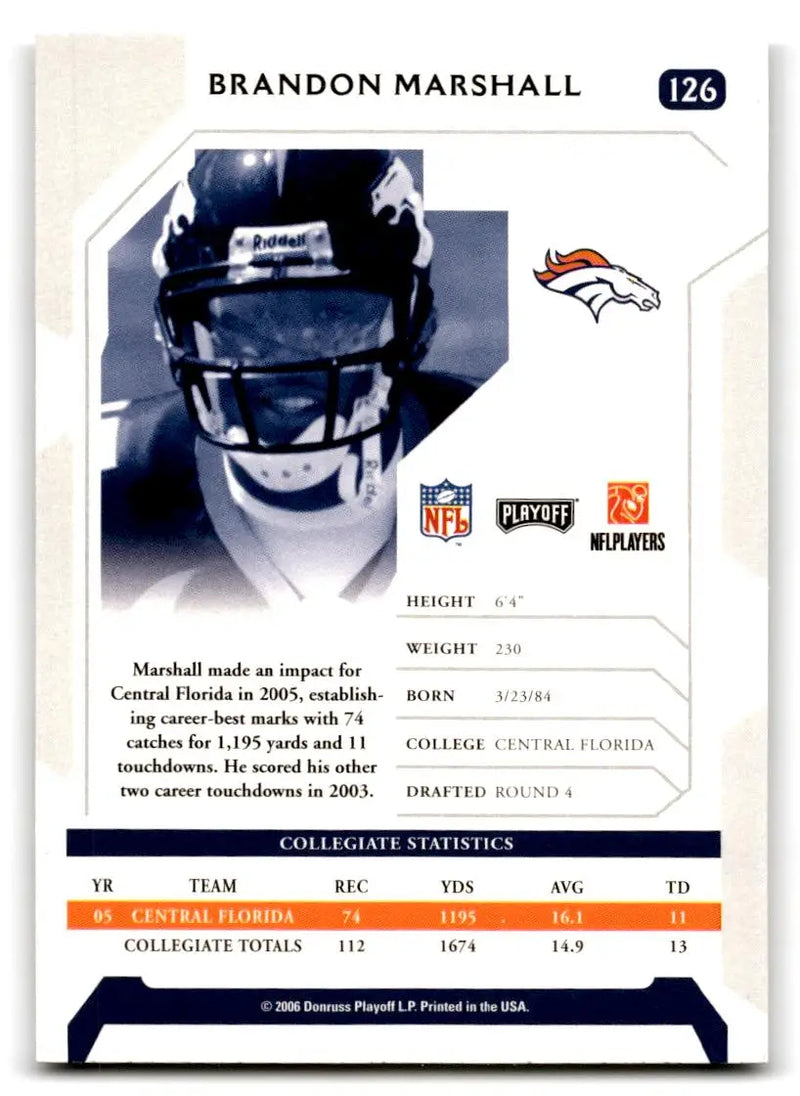 2006 Playoff NFL Playoffs #126 Brandon Marshall - Football Card Single