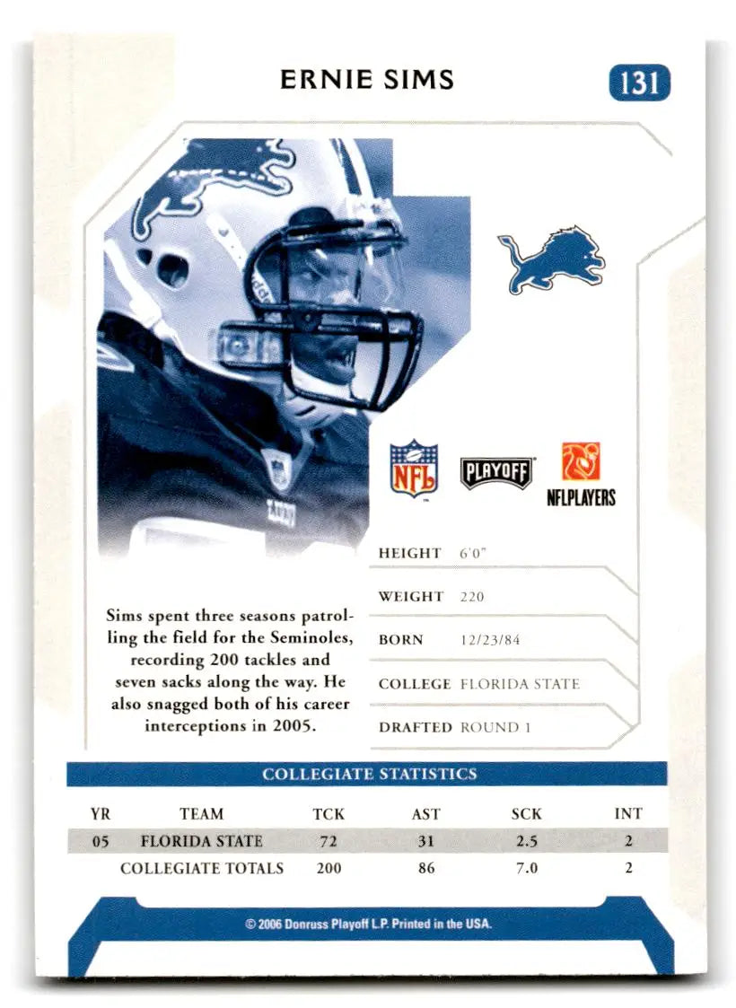 2006 Playoff NFL Playoffs #131 Ernie Sims - Football Card Single