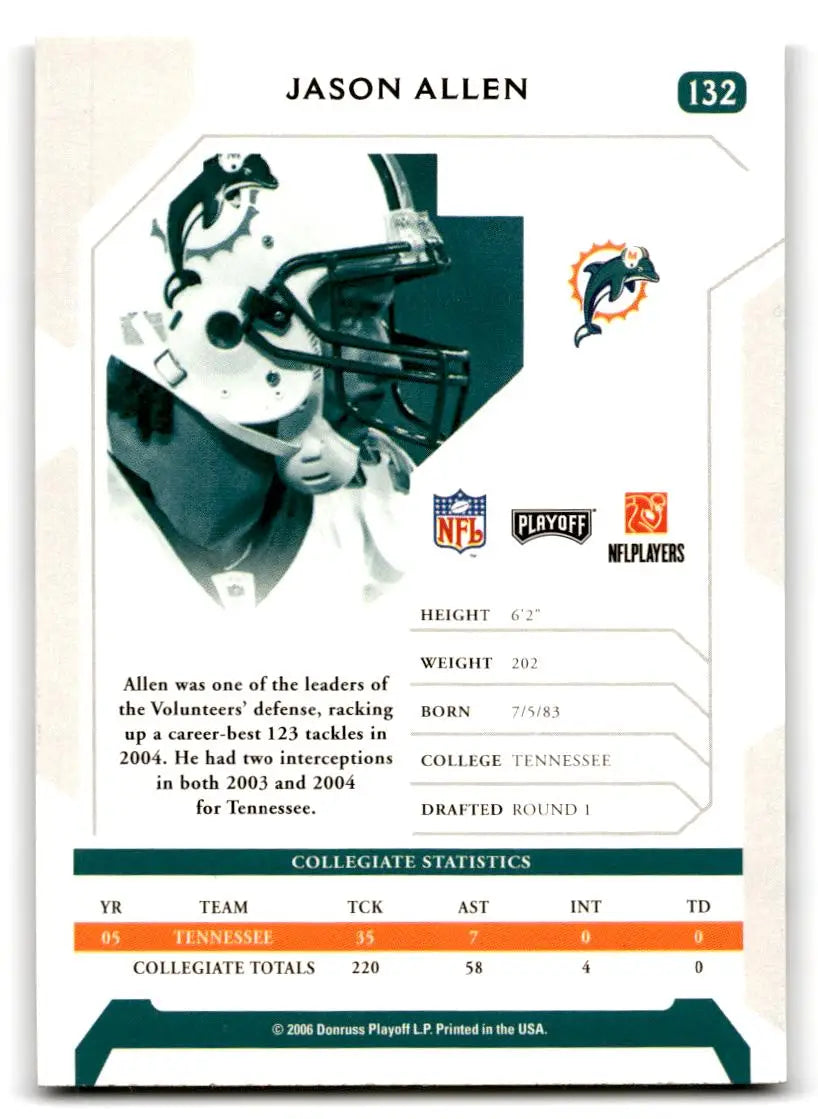 2006 Playoff NFL Playoffs #132 Jason Allen - Football Card Single
