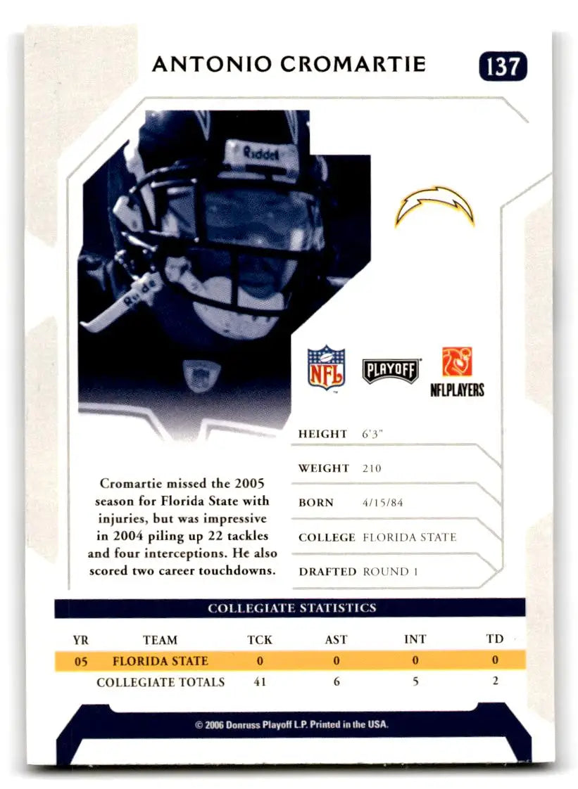 2006 Playoff NFL Playoffs #137 Antonio Cromartie - Football Card Single