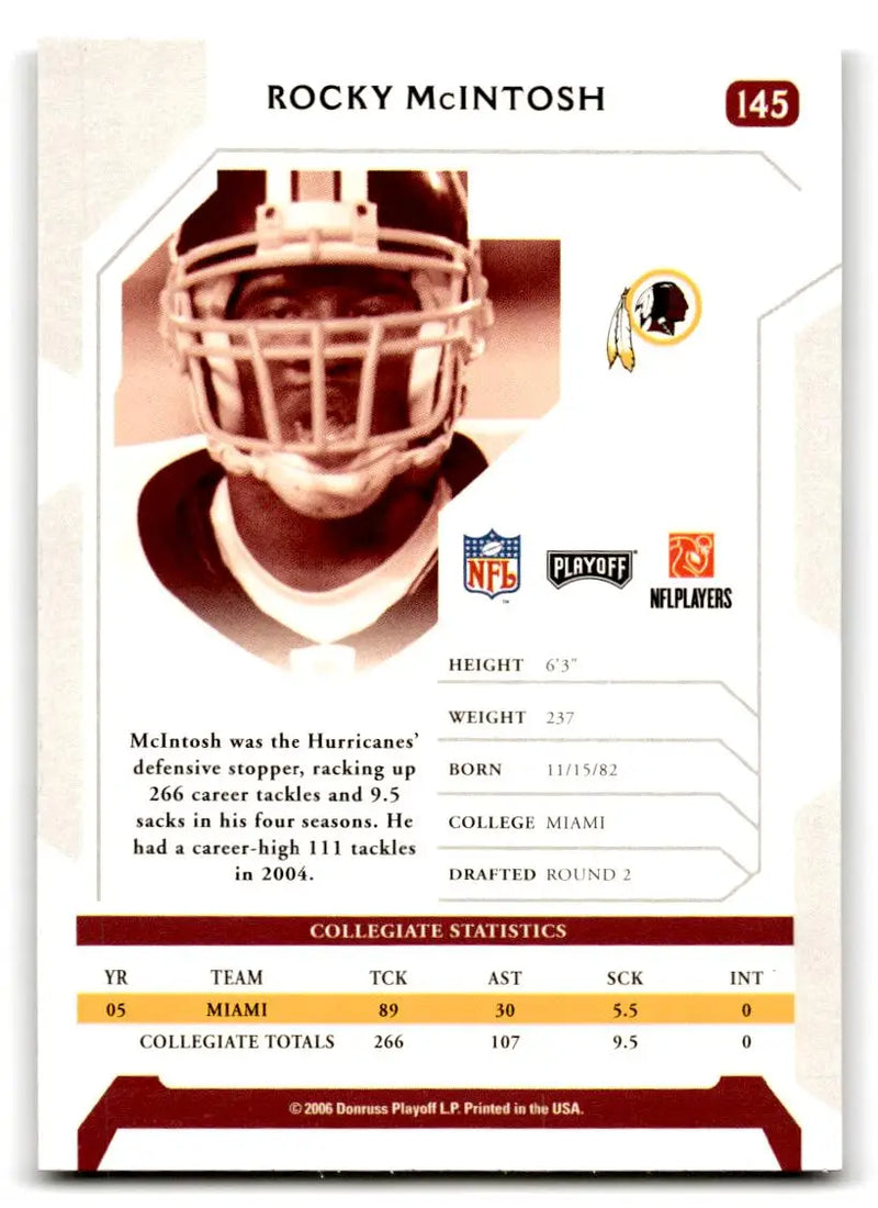 2006 Playoff NFL Playoffs #145 Rocky McIntosh - Football Card Single