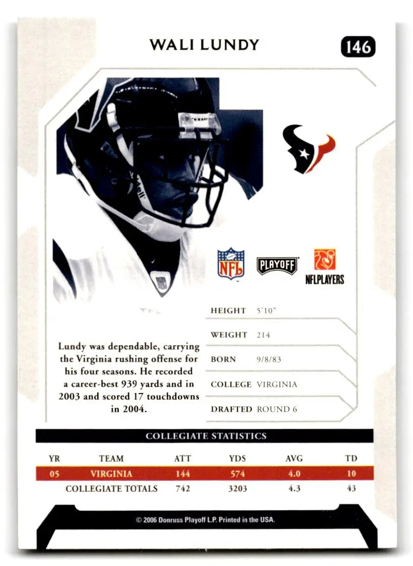2006 Playoff NFL Playoffs #146 Wali Lundy - Football Card Single