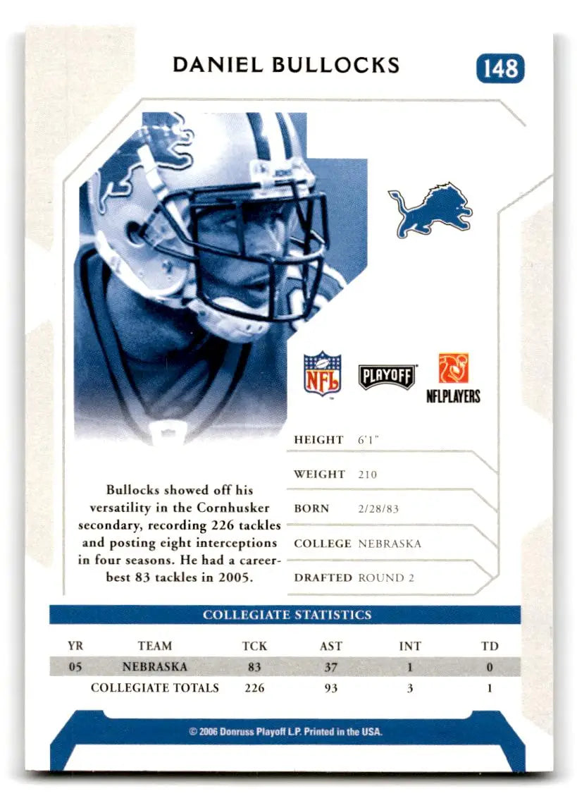 2006 Playoff NFL Playoffs #148 Daniel Bullocks - Football Card Single