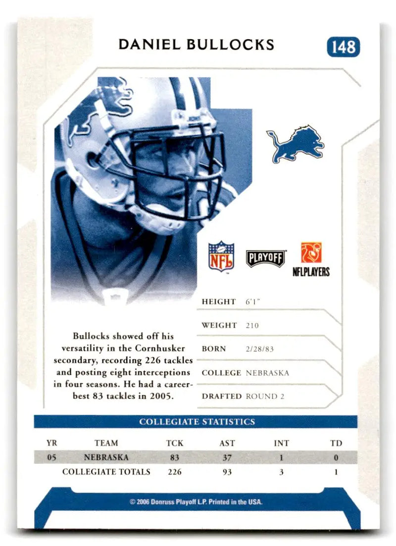 2006 Playoff NFL Playoffs #148 Daniel Bullocks - Football Card Single