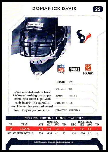 2006 Playoff NFL Playoffs #22 Domanick Davis NM Near Mint Texans ID:64593 - Football Card Single