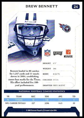 Original gloss NFL playoffs Drew Bennett football card from 2006 Playoff Titans