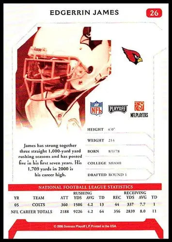Edgerrin James playoff NFL football card showing original gloss from 2006 Playoff NFL series