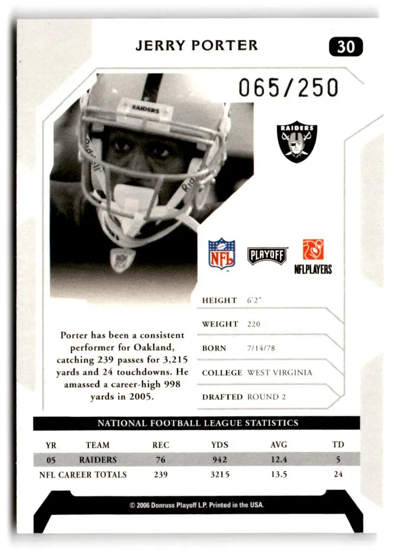 2006 Playoff NFL Playoffs #30 Jerry Porter Silver Proof #/250 - Football Card Single