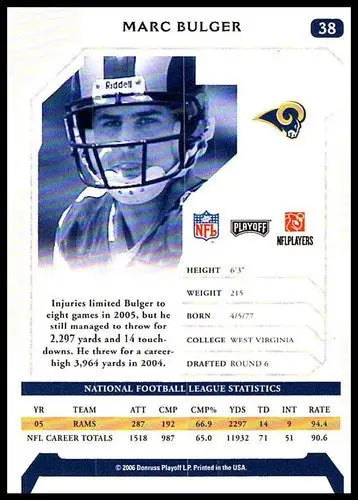 NFL playoffs Marc Bulger football card with original gloss from 2006 Playoff Rams