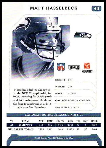 2006 Playoff NFL Playoffs Matt Hasselbeck football card with original gloss Seahawk