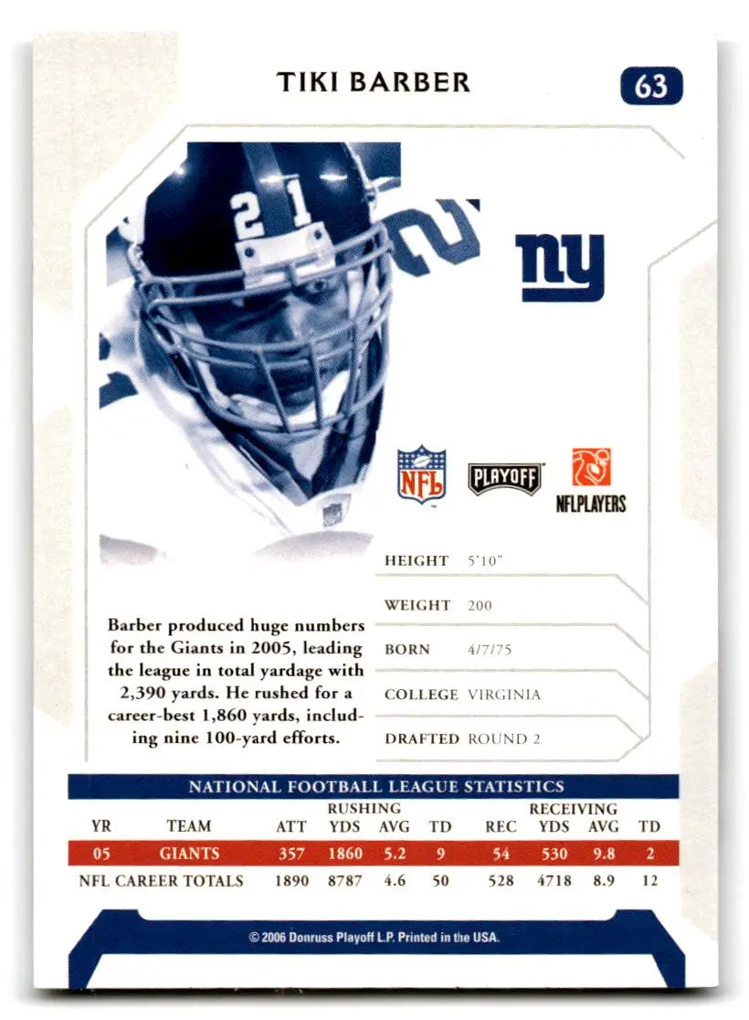 2006 Playoff NFL Playoffs #63 Tiki Barber - Football Card Single