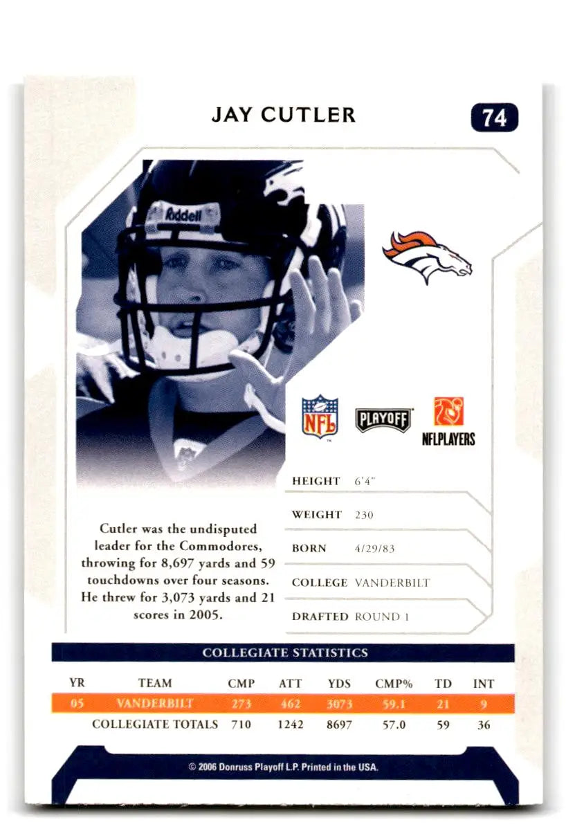 2006 Playoff NFL Playoffs #74 Jay Cutler - Football Card Single
