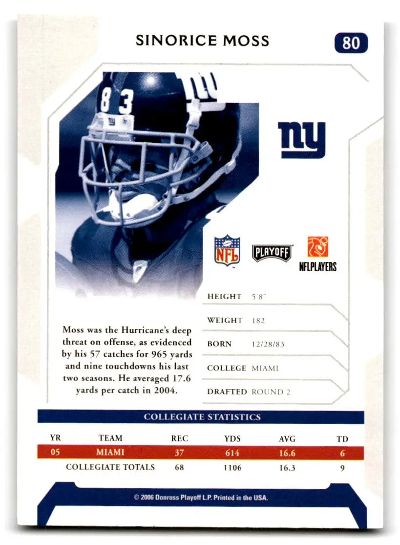 2006 Playoff NFL Playoffs #80 Sinorice Moss - Football Card Single