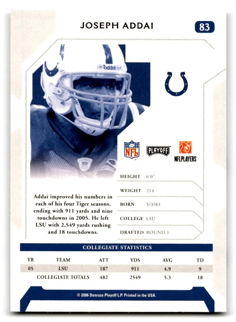 2006 Playoff NFL Playoffs #83 Joseph Addai - Football Card Single