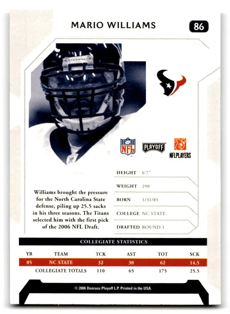 2006 Playoff NFL Playoffs #86 Mario Williams - Football Card Single