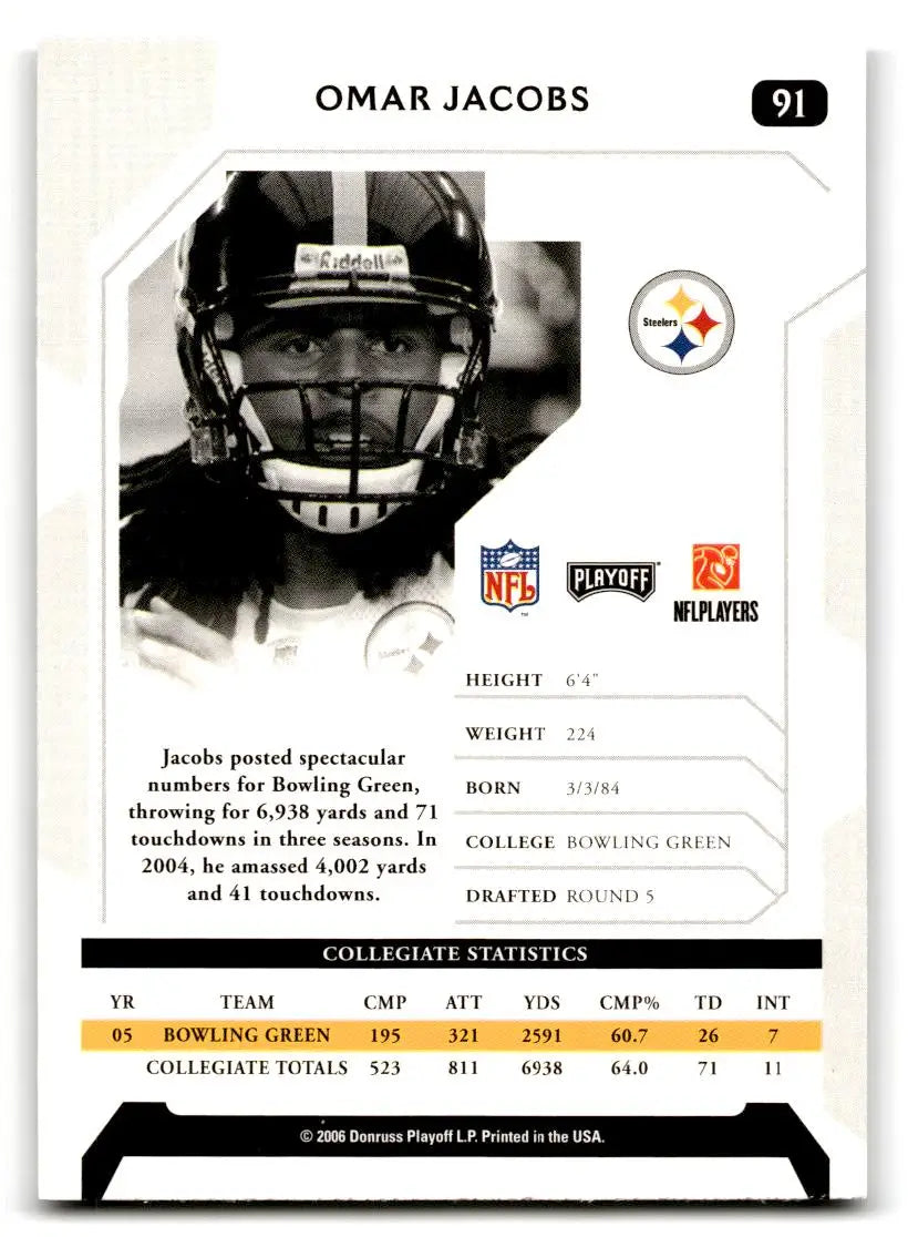2006 Playoff NFL Playoffs #91 Omar Jacobs - Football Card Single
