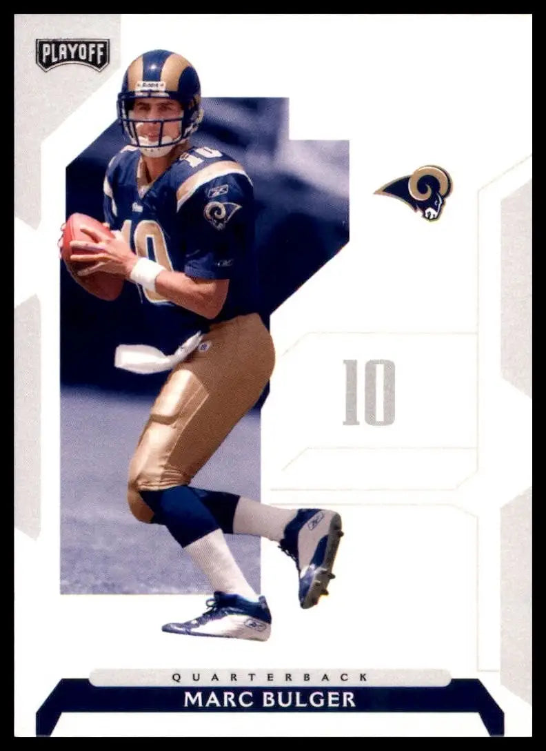 Football card featuring blue and gold Rams jersey, number 10, and black cleats