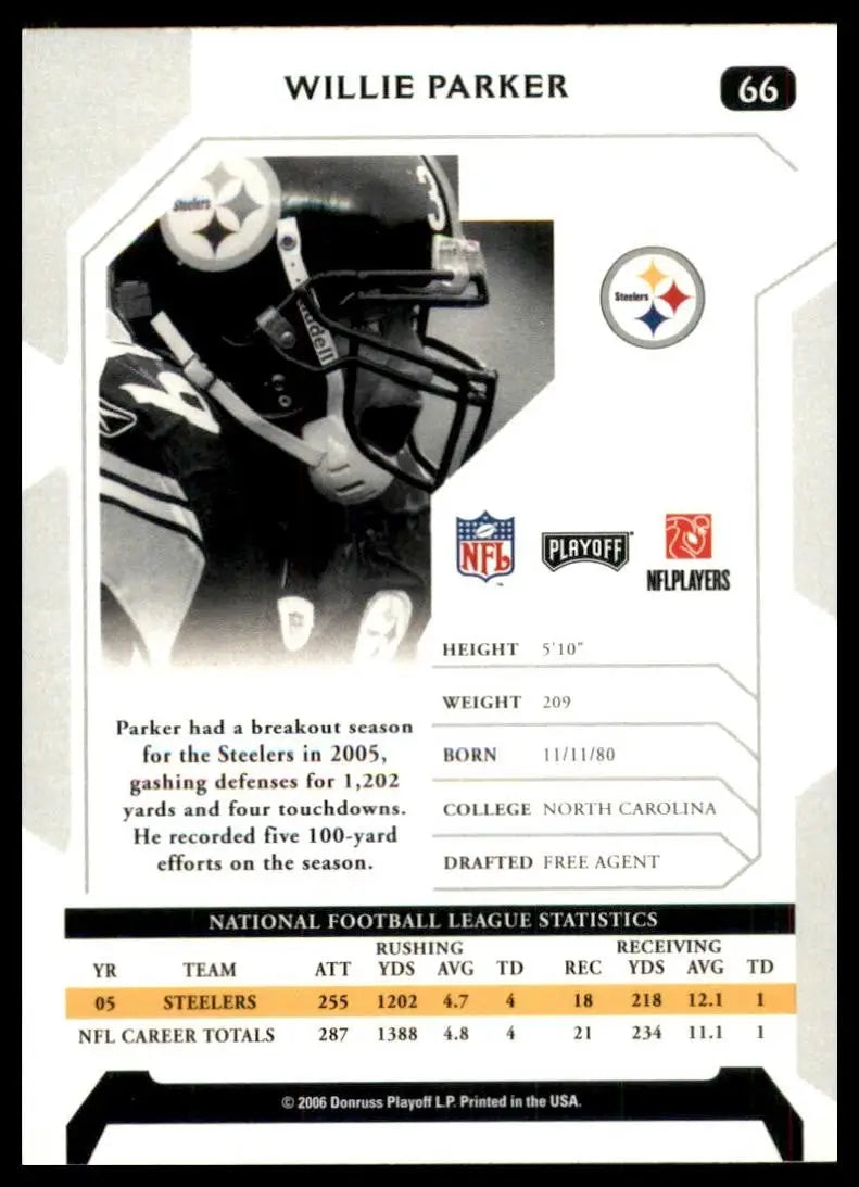 2006 Playoff NFL Playoffs Willie Parker #77 Pittsburgh Steelers Football Card - Football Card Single