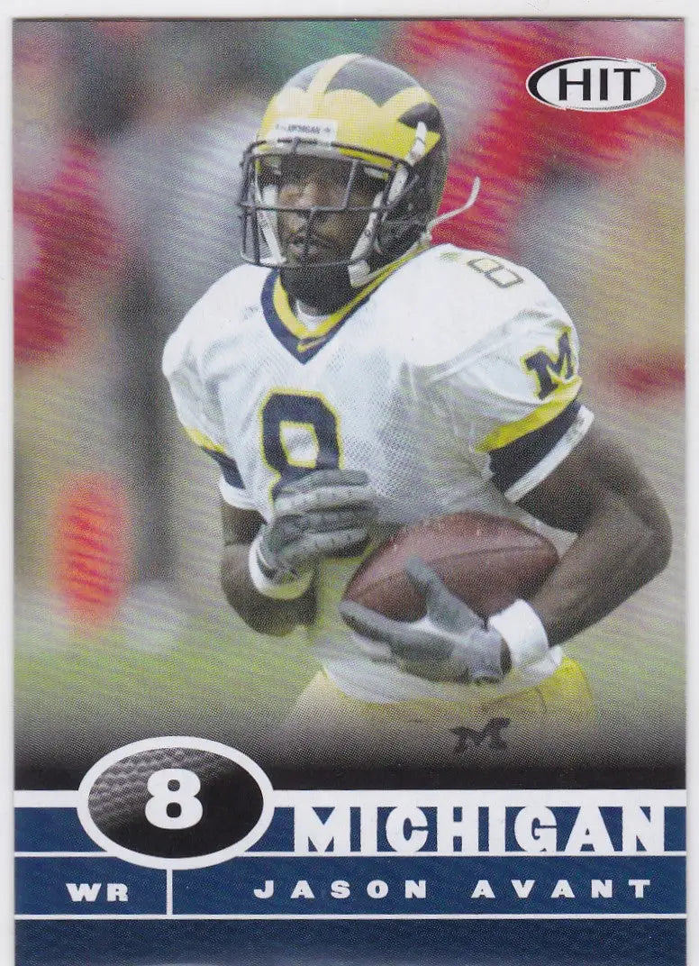 Football trading card of Jasaon Avant Michigan in white jersey, 2006 Sage Hit #48