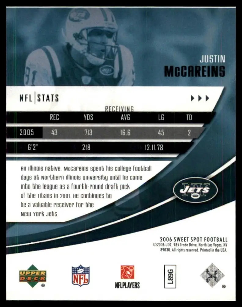 2006 Sweet Spot Justin McCareins #70 New York Jets Football Card NFL Sports