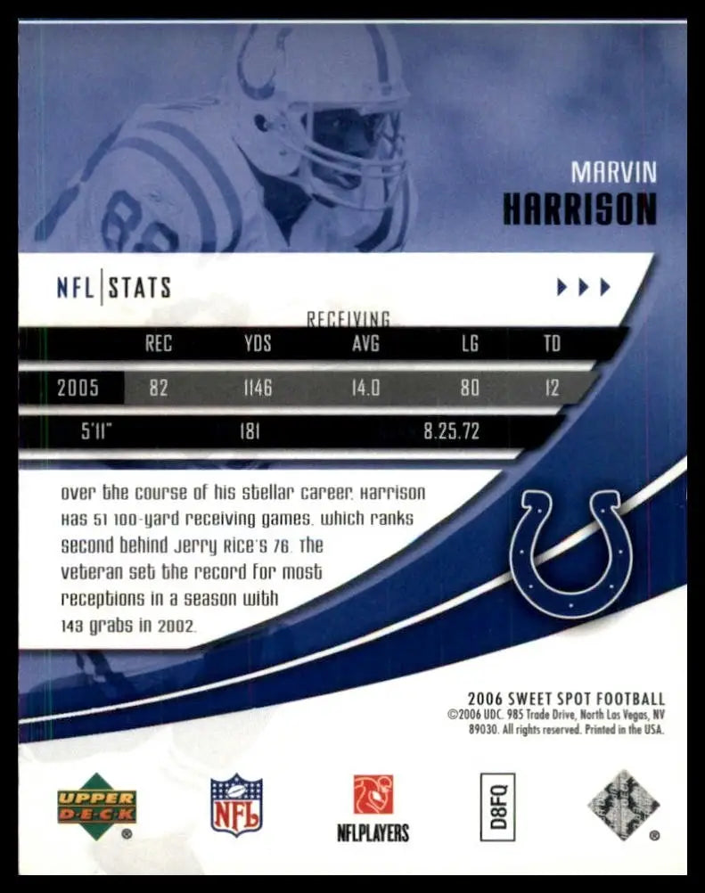 2005 Upper Deck Marvin Harrison football card from 2006 Sweet Spot NFL series