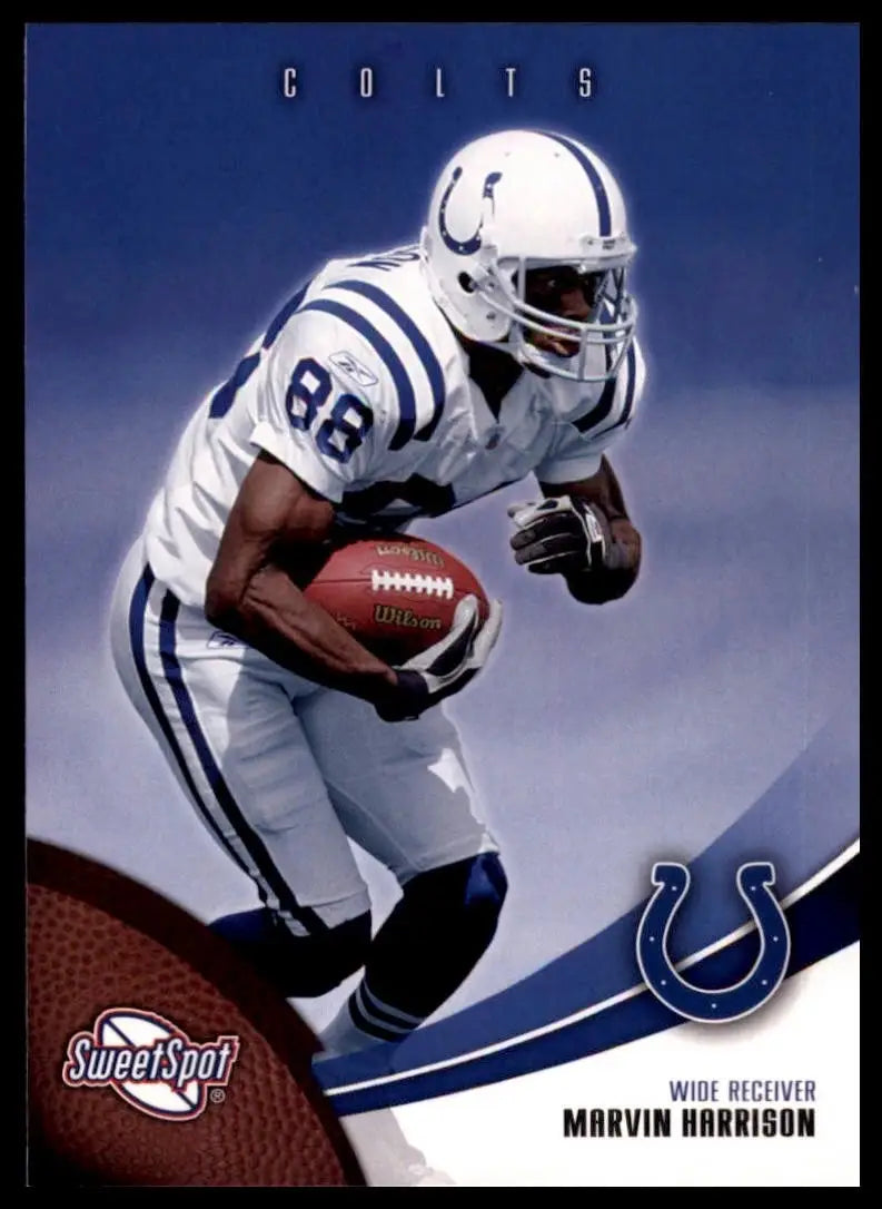 Indianapolis Colts Marvin Harrison football card in white jersey with blue accents and number 88