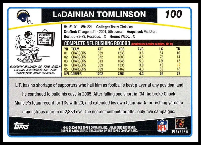 2006 Topps #100 LaDainian Tomlinson NM-MT San Diego Chargers Football Card - Football Card Single