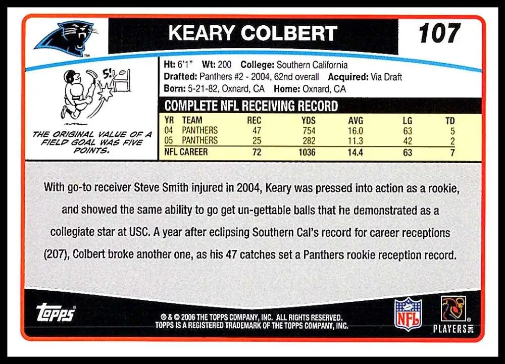 2006 Topps #107 Keary Colbert NM-MT Carolina Panthers Football Card - Football Card Single