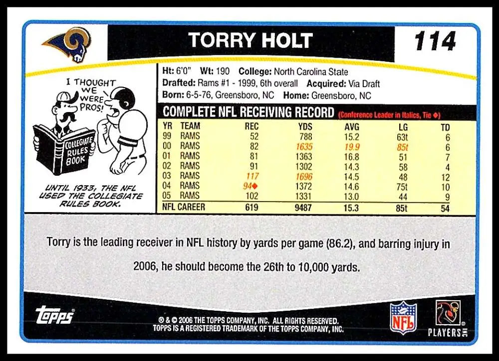 2006 Topps #114 Torry Holt NM-MT St. Louis Rams Football Card - Football Card Single