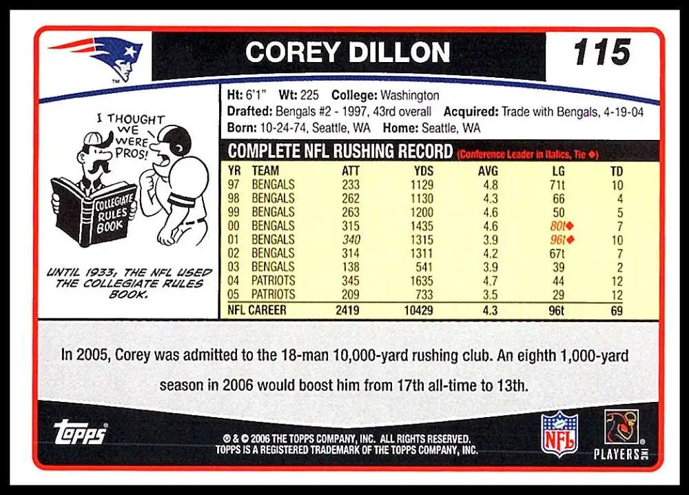 2006 Topps #115 Corey Dillon NM-MT New England Patriots Football Card