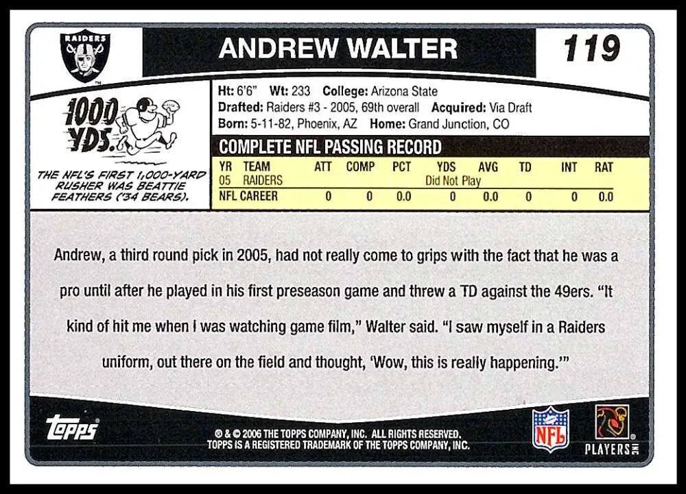 2006 Topps #119 Andrew Walter NM-MT Oakland Raiders Football Card - Football Card Single