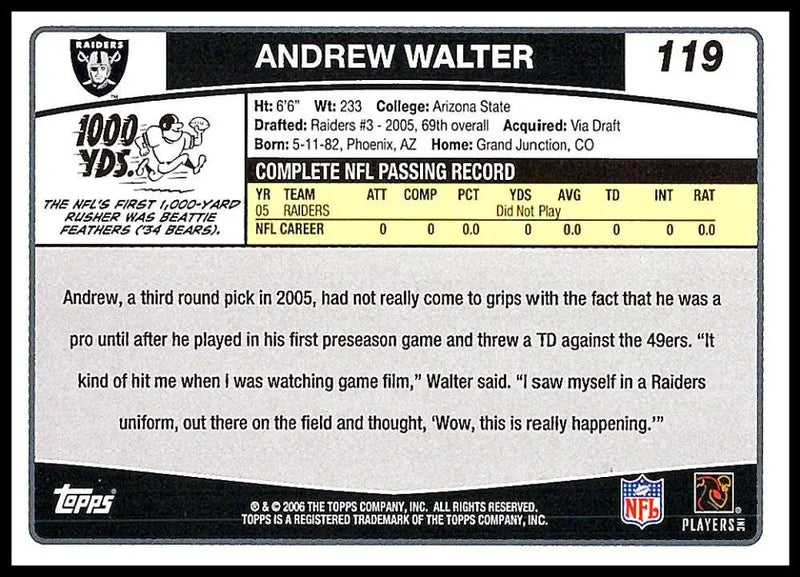 2006 Topps #119 Andrew Walter NM-MT Oakland Raiders Football Card - Football Card Single