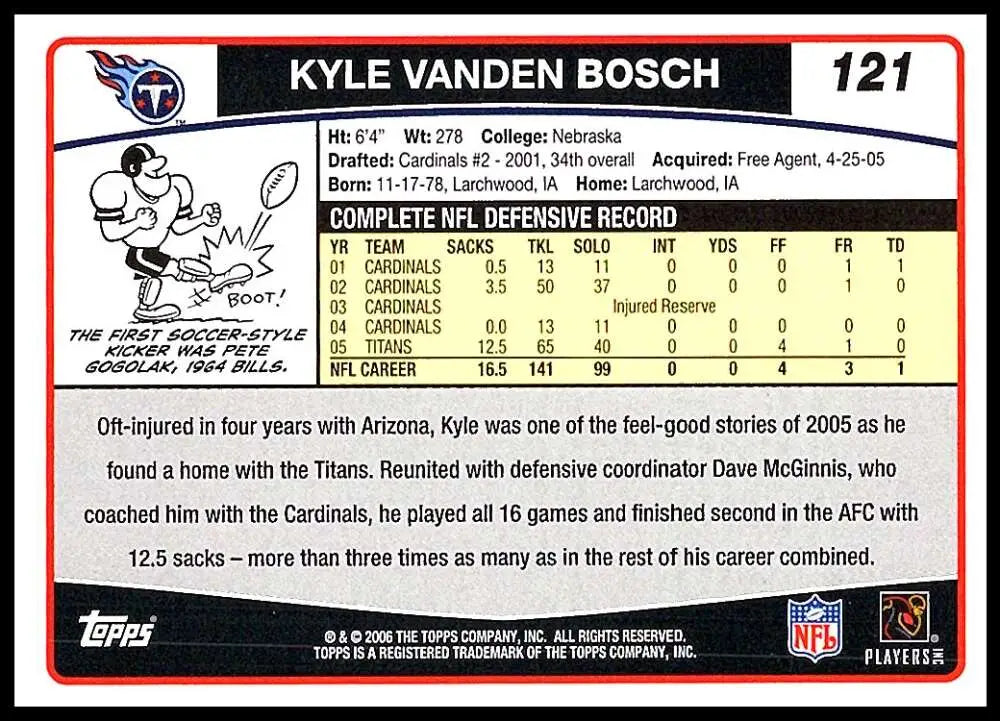 2006 Topps #121 Kyle Vanden Bosch NM-MT Tennessee Titans Football Card - Football Card Single