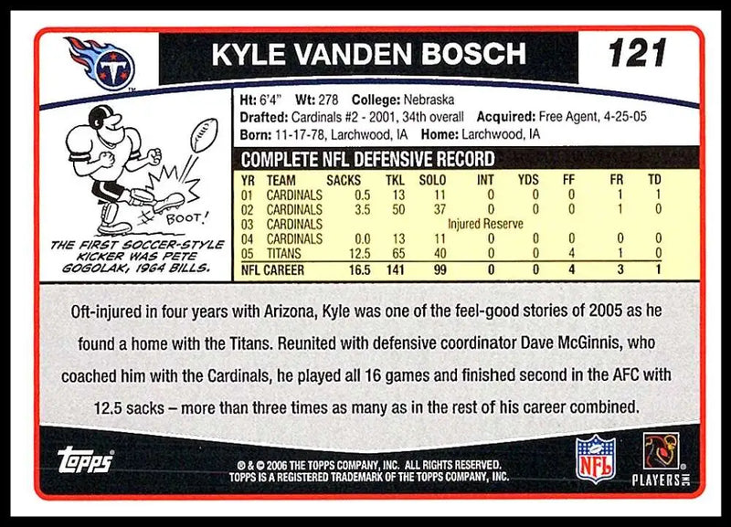 2006 Topps #121 Kyle Vanden Bosch NM-MT Tennessee Titans Football Card - Football Card Single