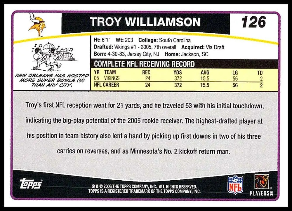 2006 Topps #126 Troy Williamson NM-MT Minnesota Vikings Football Card