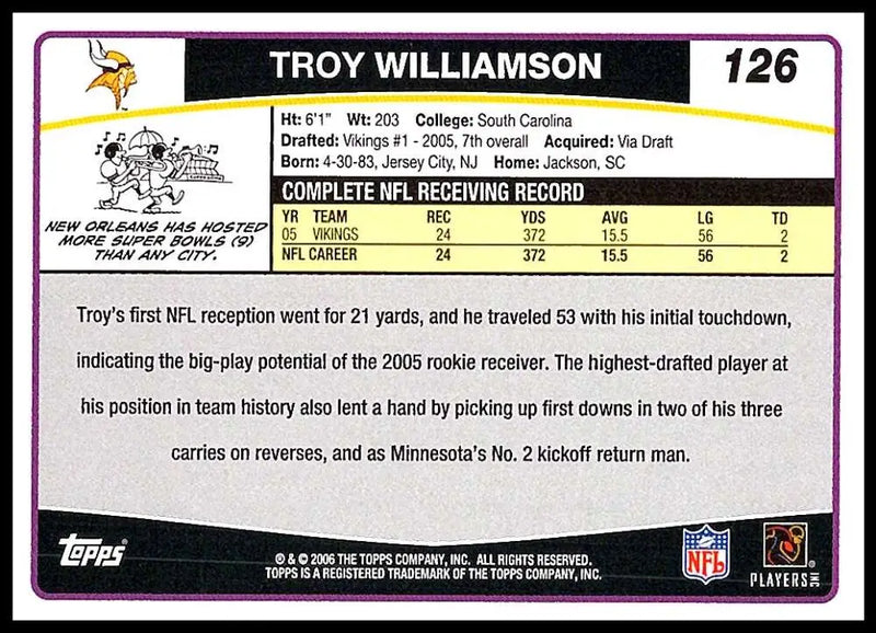 2006 Topps #126 Troy Williamson NM-MT Minnesota Vikings Football Card