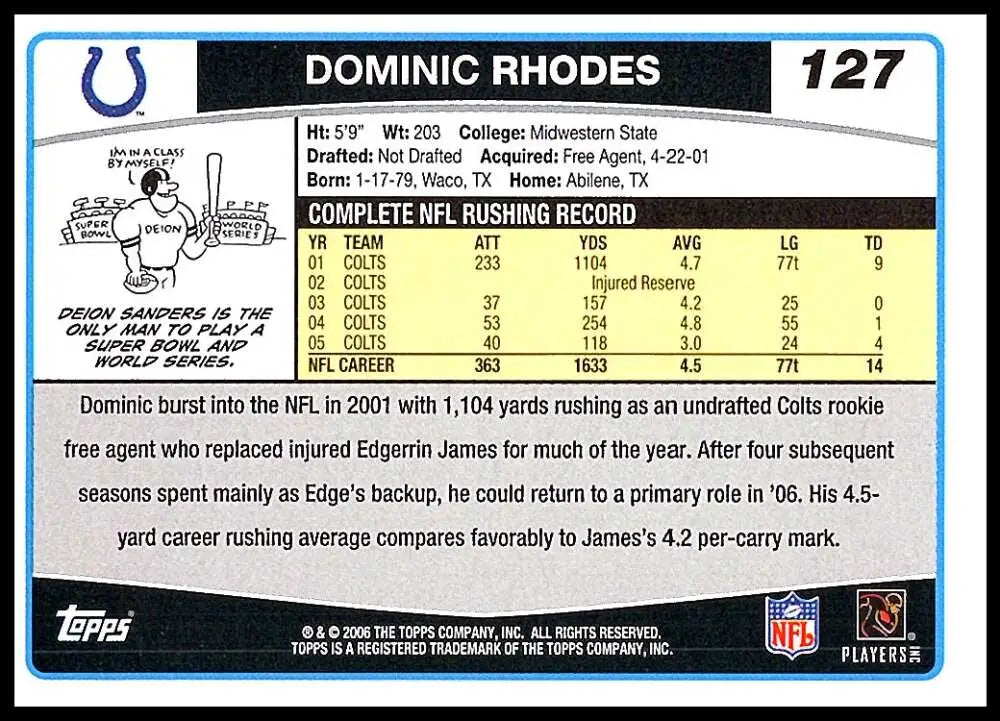 2006 Topps #127 Dominic Rhodes NM-MT Indianapolis Colts Football Card