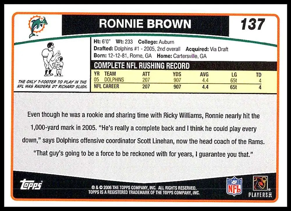 2006 Topps #137 Ronnie Brown NM-MT Miami Dolphins Football Card
