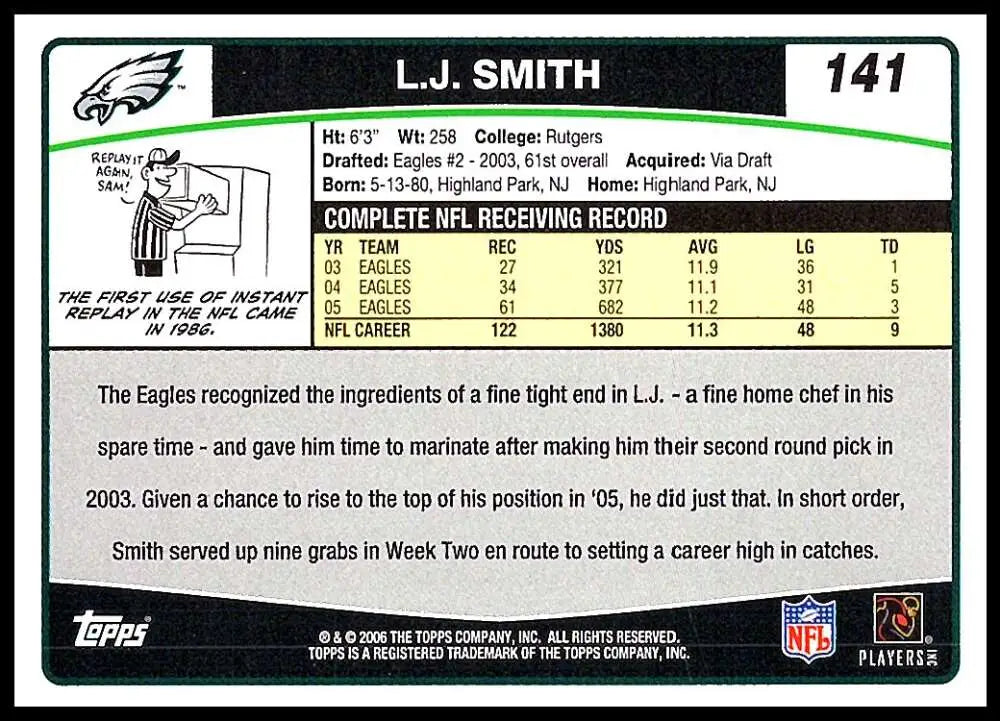 2006 Topps #141 L.J. Smith NM-MT Philadelphia Eagles Football Card - Football Card Single