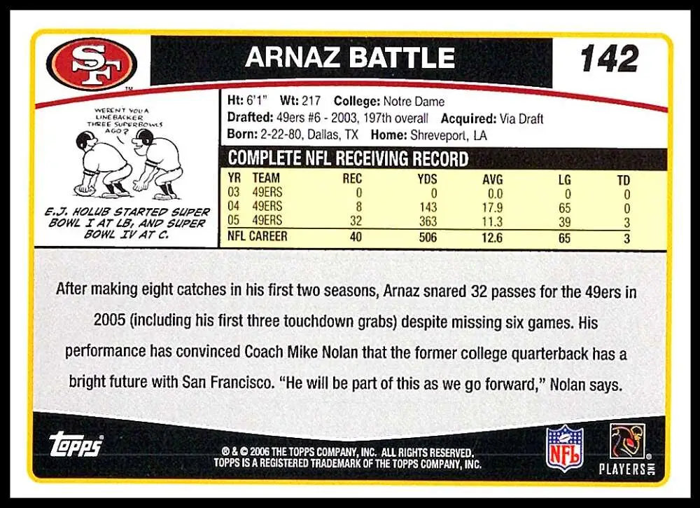 2006 Topps #142 Arnaz Battle NM-MT San Francisco 49ers Football Card - Football Card Single