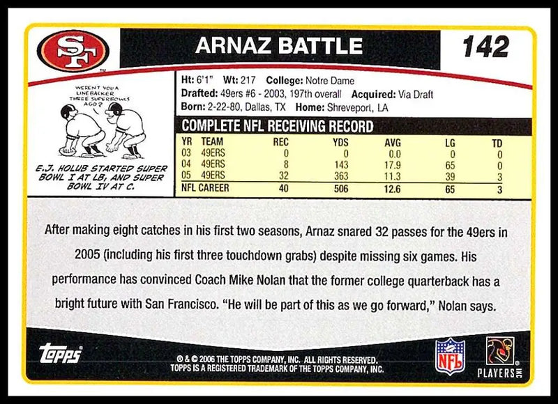 2006 Topps #142 Arnaz Battle NM-MT San Francisco 49ers Football Card - Football Card Single
