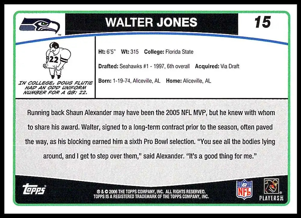 2006 Topps #15 Walter Jones NM-MT Seattle Seahawks Football Card - Football Card Single