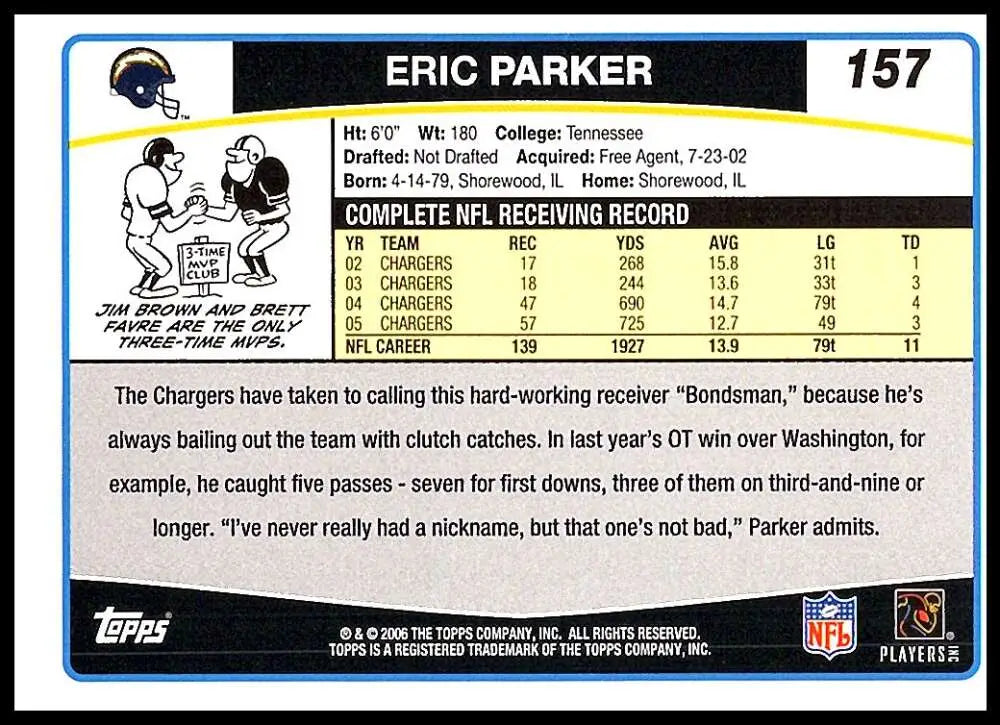 2006 Topps #157 Eric Parker NM-MT San Diego Chargers Football Card - Football Card Single