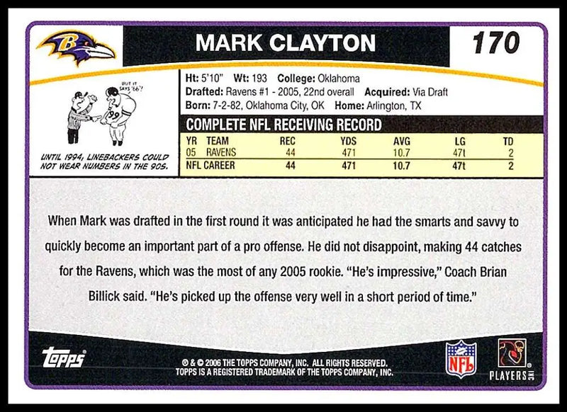 2006 Topps #170 Mark Clayton NM-MT Baltimore Ravens Football Card - Football Card Single