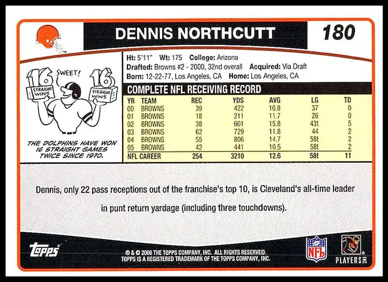 2006 Topps #180 Dennis Northcutt NM-MT Cleveland Browns Football Card - Football Card Single