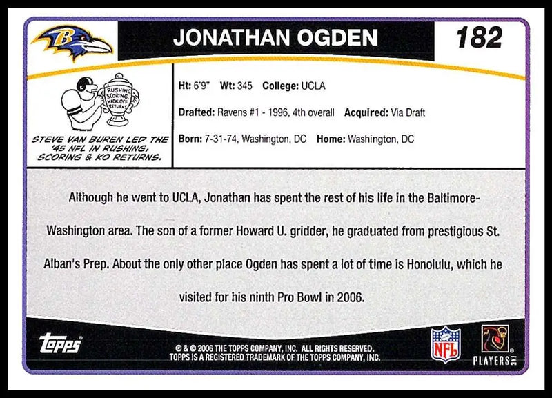 2006 Topps #182 Jonathan Ogden NM-MT Baltimore Ravens Football Card - Football Card Single