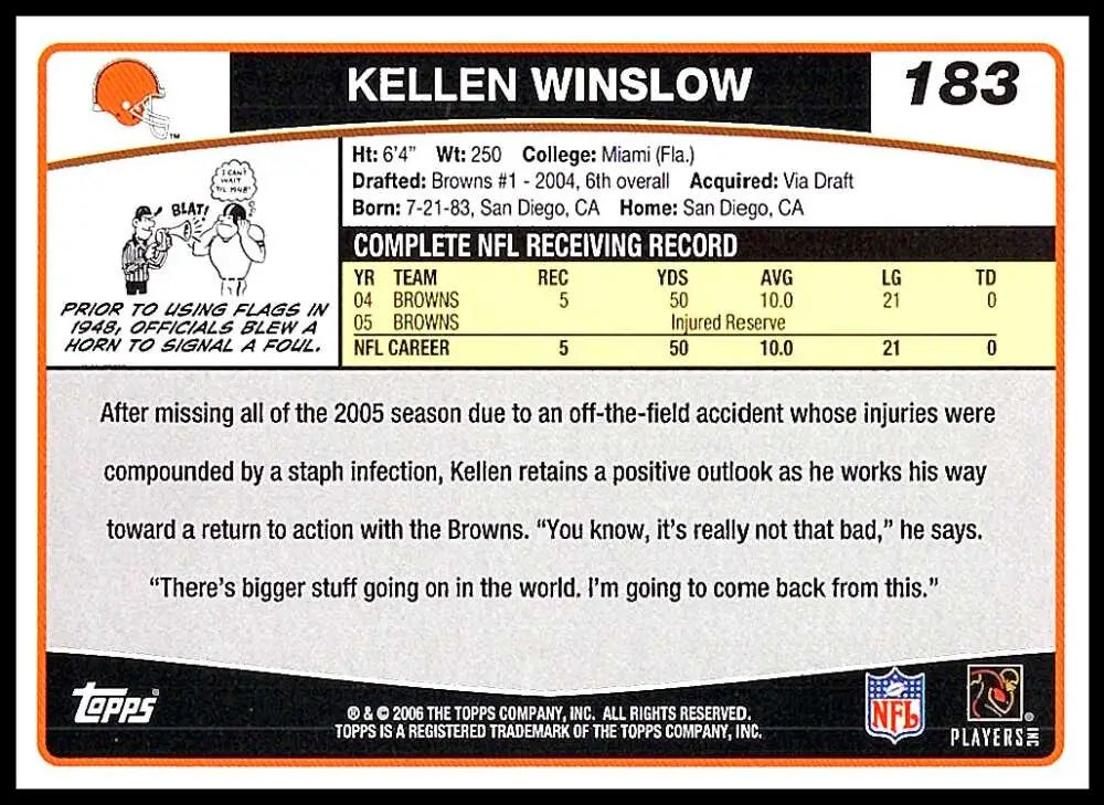 2006 Topps #183 Kellen Winslow NM-MT Cleveland Browns Football Card - Football Card Single
