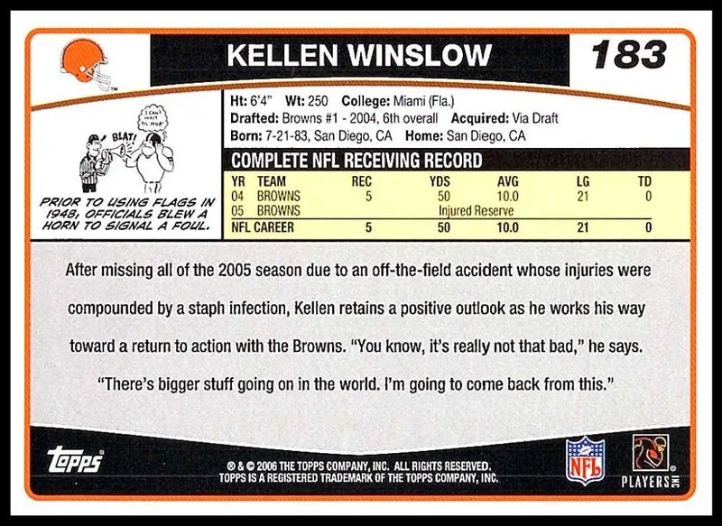 2006 Topps #183 Kellen Winslow NM-MT Cleveland Browns Football Card - Football Card Single