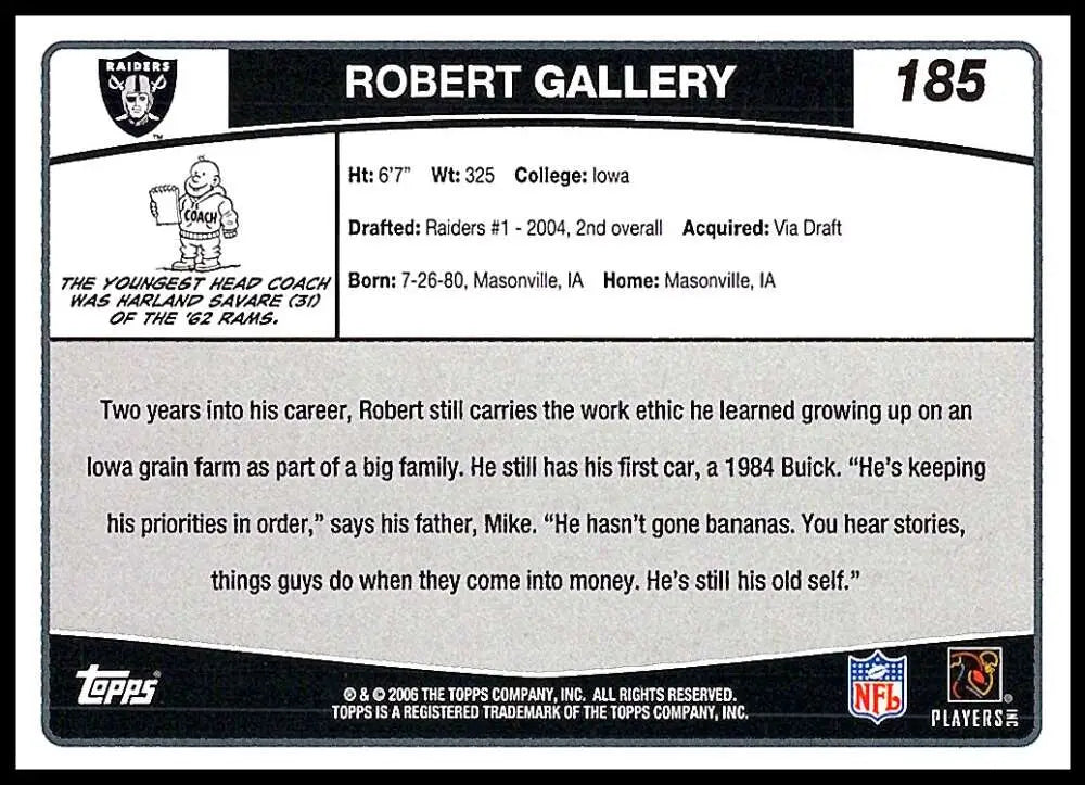 2006 Topps #185 Robert Gallery NM-MT Oakland Raiders Football Card - Football Card Single